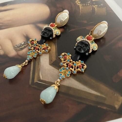 Western antique vintages Egyptian style colored gemstones pearl Ear clip used earrings jewelry for women
