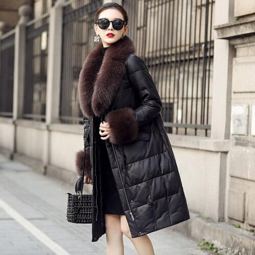 Genuine Leather Jacket Women Korean Sheepskin Coat Female 90% White Duck Down Parkas Fox Fur Collar 2021 Mujer Chaqueta Pph3222