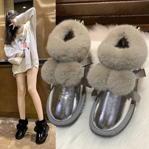 New Style Leather Sheep Fur Lined Women Fashion Ankle Winter Boots Casual Snow Boots Winter Shoes Flats Waterproof Ankle Botas