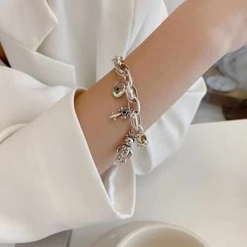 Korea Bear Key Lock 925 Sterling Silver Plated Bracelet Ins Female Cold Style Bungee Fashion Temperament Hand Jewelry