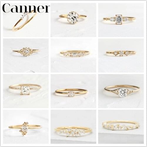 Canner 925 Sterling Silver Finger Ring Geometric Cystal CZ Rings For Women Engagement Wedding Jewelry 2021 Trend Bague anillo W5