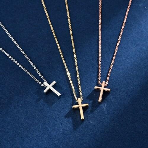 New 925 Sterling Silver Necklace Smooth Shiny Cross Choker Simple Pendant Clavicle Chain Gift For Girl Exquisite Jewelry SKN005