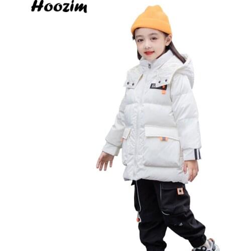 Winter White Duck Down Jacket For Girls 6 To 12 Year European Royal Blue Hooded Outerwear Child Minimalist Black Long Coat Boys