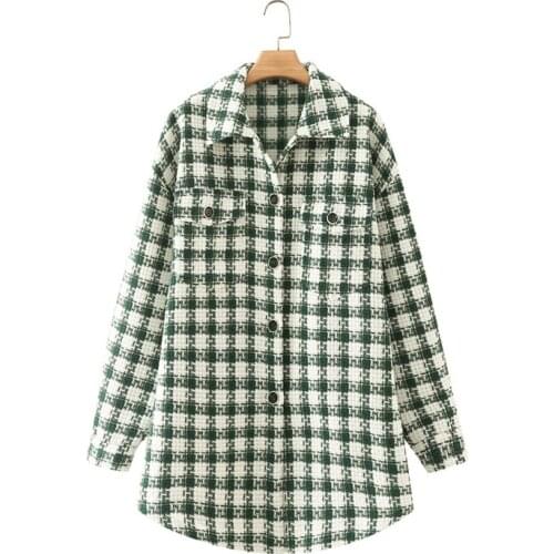 ZXQJ Women 2021 Fashion Oversized Houndstooth Frayed Tweed Jacket Coat Vintage Long Sleeve Pockets Female Outerwear Chic Top