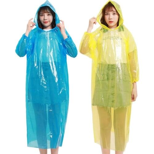 1 pcs Fashion Ms. Mens Raincoat Thicken Waterproof Adult Transparent Camping Hooded Outdoor Portable Disposable Poncho