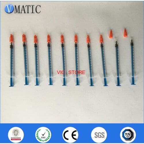 High Quality Non Sterilized 10 Pcs Liquid Dispensing Plastic Syringes 1cc 1ml With Orange Color Syringe Cap/Stopper