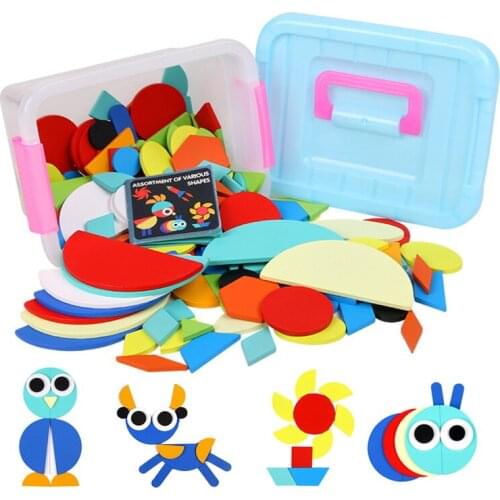 160pcs Tangram Wooden Puzzle Set Montessori Math Toys Learning Number Geometric Shape Educational Colorful Jigsaw Toys For Child