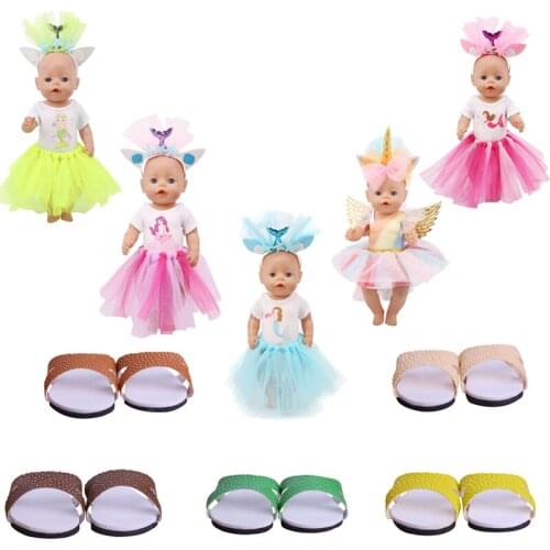 18 Inch Beautiful Doll Dress And Shoes With Bow New Born Baby Doll Clothes Out Wear