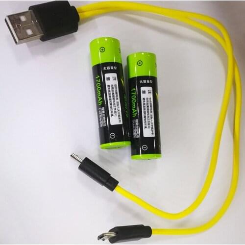 2pcs/lot 1.5v 1700mah AA5 Capacity li-polymer USB rechargeable lithium usb battery USB and a cable
