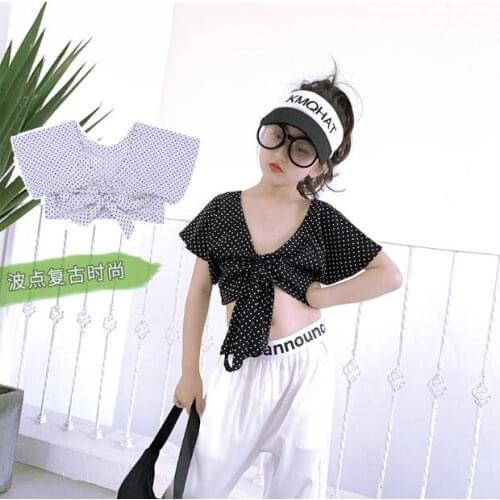 2020 Korea style girls dots bow shirt fashion summer girls crop top 4-10t F415