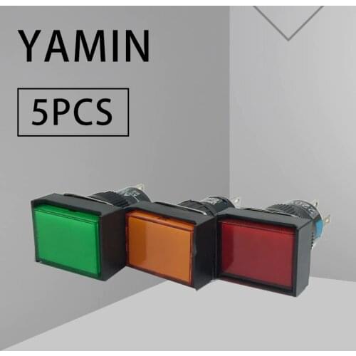 5pcs/lot P177 Momentary Push button Switches LA16J-11D(AD16J-11S) Rectangular button with light 5 pins 16MM self return