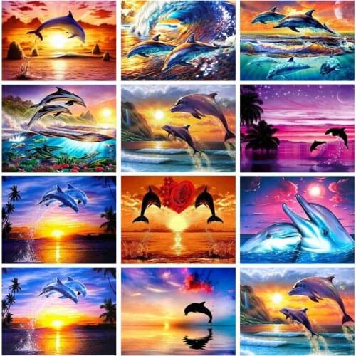 5D DIY Diamond Embroidery Mosaic Animal DIY Full Square/Round Drill Handmade Gift Diamond Painting Dolphin Home Decoration
