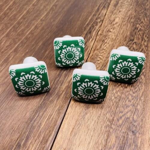 8pcs Ceramic Drawer Knob Cabinet Pulls Green Cupboard Pull Handle Furniture Hardware Single Hole 35mm Vintage Flower Plated