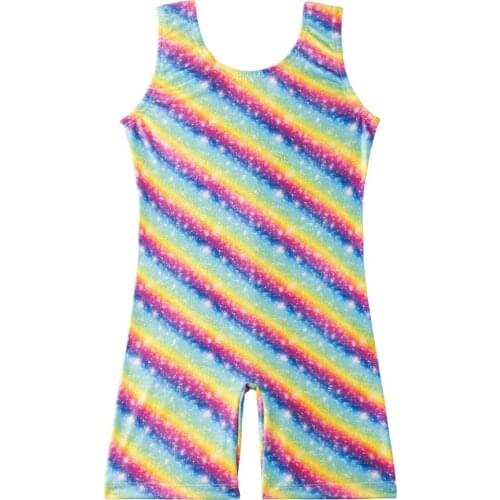 Ballet Leotard Sleeveless Tank Dance Wear Gradient Rainbow Gymnastics Leotard for Girls Ballet Sparkling Leotards Dress