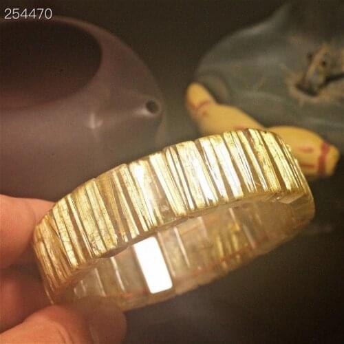 Brazil Genuine Natural Gold Rutilated Quartz Bracelet Titanium 19*6mm Gold Rectangle Beads Luxury Bracelet Bangle AAAAAA