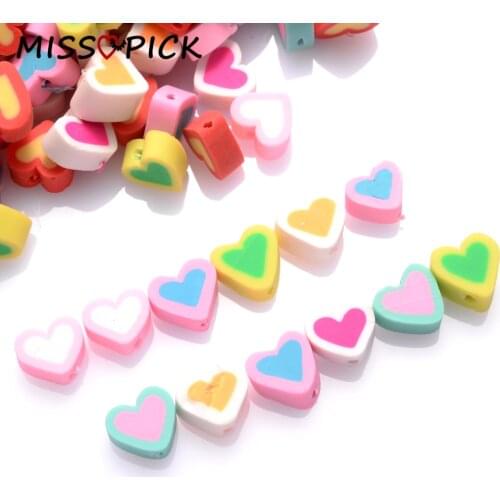 30/50/100PCS Colorful Lovely Heart Shape Polymer Clay Spacer Beads DIY Necklace Bracelet Earring Jewelry Finding Making Handmade