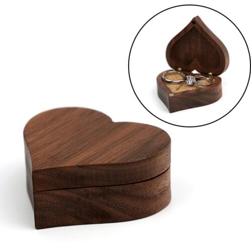 Heart Shaped Wood Ring Box Velvet Soft Interior Holder Earrings Ring Organizer Coin Jewelry Presentation Box Case For Engagement