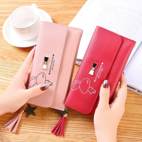Long Womens Wallet Fashion rabbit print Purses Tassel Card Holder Wallets women Pu Leather Clutch Money Bag Wallet cute purse