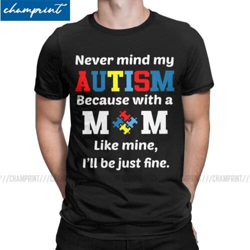 Mens Autism Mom Child Autism Awareness Ribbon T Shirts Autismo Autistic Tops Funny Short Sleeve Crewneck Tees Plus Size T-Shirt
