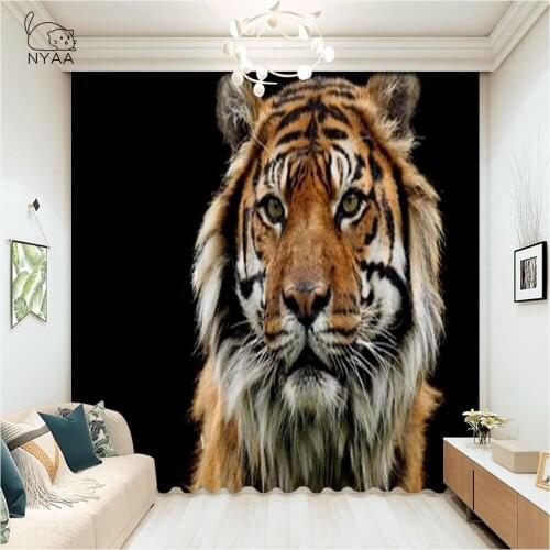 Artistic Portrait Of A Leopard Curtain Black White Tiger Printed Curtains Decorative Panels Curtains For Bedroom Micro Shading