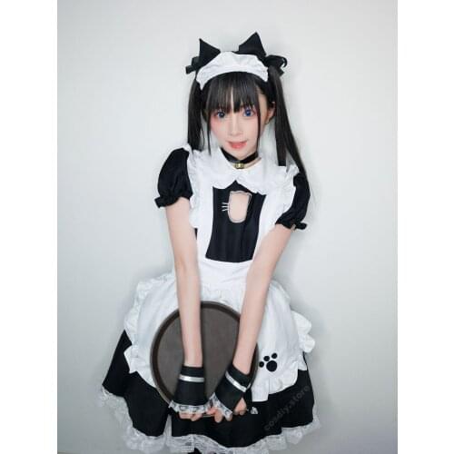 Maid Cosplay Costume Anime Lolita Sexy cat Outfit Cotton Apron Lace Mini Dress Cute For Women