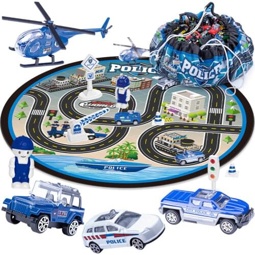 City Floor Game Mat Scene Carpet Crawling Mat Alloy Car Helicopter Traffic Vehicle Storage Bag Christmas Toys for Children Gifts