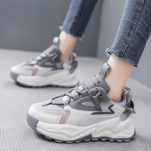 Women Fashion Sneakers Lace Up Mesh Breathable Autumn Womens Chunky Shoes Platform Females Vulcanized Shoes Mixed Color Hot