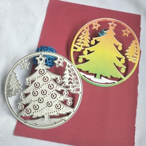Round Christmas tree with stars Christmas greeting card metal cutting die for scrapbooking, photo album decoration