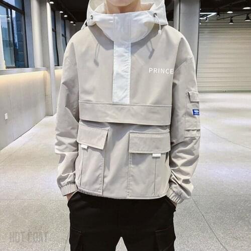 2021 Patchwork Hooded Jackets Men Casual Windbreaker Jacket Overcoats Autumn Hip Hop Streetwear