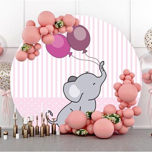 Laeacco White Stripes Dots Elephant Balloon Baby Shower Round Circle Backdrops Photography Portrait Customize Photo Background