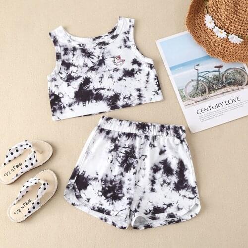 Girls summer suit, childrens clothing, girls tie-dye vest, hot pants, two-piece suit, childrens fashion summer cool suit