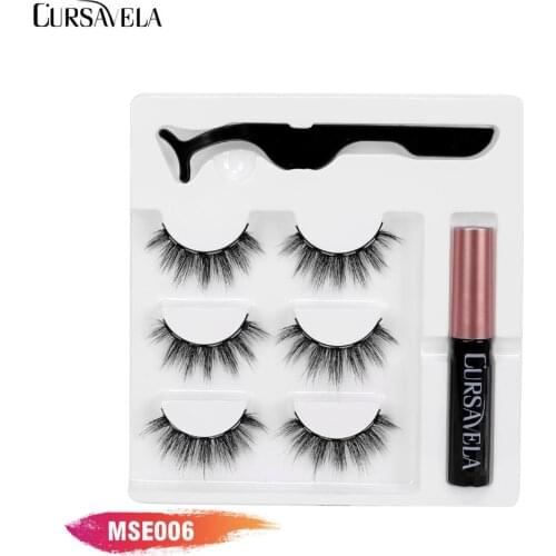 Cursavela Reusable Magnetic Eyelashes Waterproof Eyeliner Lashes Tweezers Makeup Set 3 Pair Handmade Magnetic Eyelashes