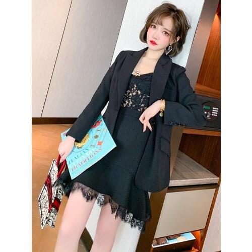 Fashion1Grain button symmetrical bag cover suit coat+High waist slim skirt suit 2021 Spring new High Quality Top Quality