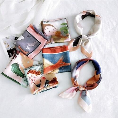 Fashion Small Square Scarves Printing Neckerchief Women Head Neck Wrap Waist Scarf Office Lady Silk Hair Tie Band Bandana Shawl