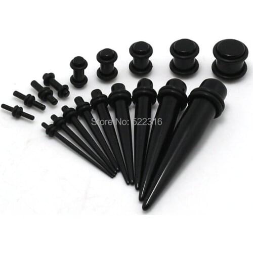180pcs black ear taper + black ear plug kits set body piercing jewelrymix sizes ear stretcher expander gauges factory wholesale