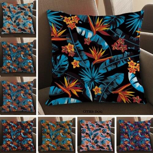 Europe and America style Cushion Cover tropical banana leaf palm leaf yellow golden flower for Cotton linen Sofa Throw Pillow