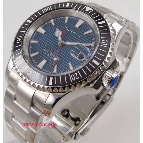 New arrive 41mm Parnis blue dial Sapphire glass date deployment clasp miyota 8215 automatic mens ss watch