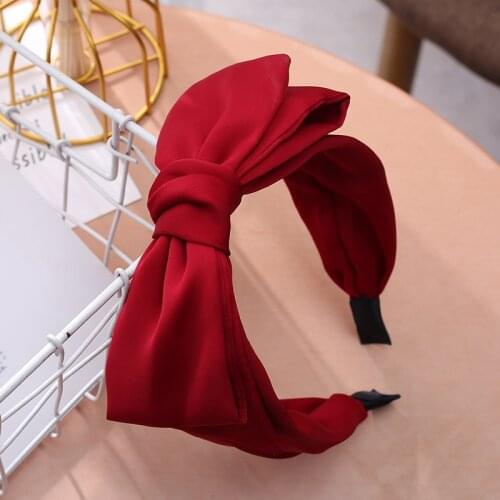 Fashion Retro Simple Hair Band Big Bow Solid Color Satin Broadside Hair Hoop Headbands Designer Hair Accessories For Women Girls
