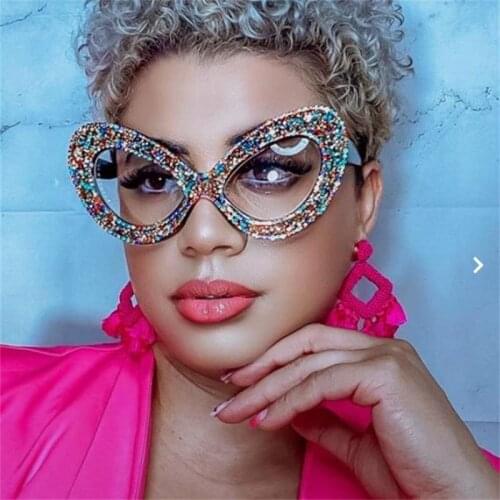 Fashion Oversized Colorful Rhinestone Glasses Frame Butterfly Shaped Womens Transparent Glasses Big Eyewear Oculos De Grau