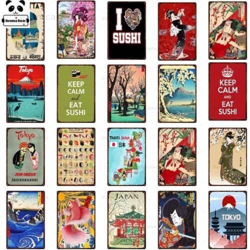 Tokyo Tarvel City Tin Sign Japanese Geisha Plaque Metal Vintage Sushi Metal Plate For Wall Poster Bar Art Home Decor