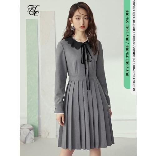 FANSILANEN Autumn Winter Knitted Midi Pleated Dress Women Long Sleeve Lace Black Vintage Dress Female Bow Bandage Elegant Dress