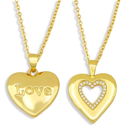 FLOLA Polished Love Heart Necklace For Women White Stone Hollow Vermeil Heart Pendant Necklace Gold Plated Jewelry Gifts nket19