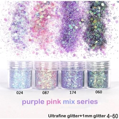 Purple Pink Mix Series Makeup Spangles 1Jar UntraFine Nail UntraFine Glitter Power Hexagon Mix Flake For Face Body Eye Nails Art