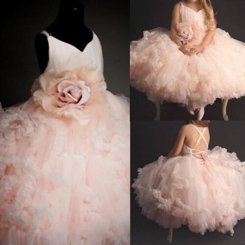 Real Picture Pink Flower Girl Dresses Wedding Party Gown Girls Pageant Birthday Dress First Communion Gown Custom Made