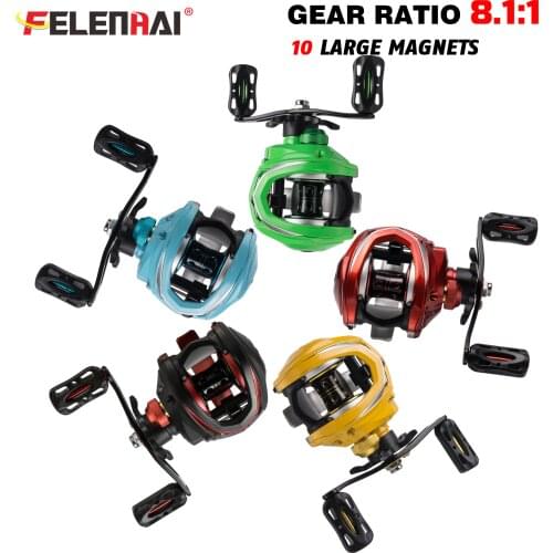 FELENHAI Baitcasting Reel Dual Brake System Reel 10KG Max Drag 19+1 BBs 8.1:1 High Speed Casting Fishing Reel