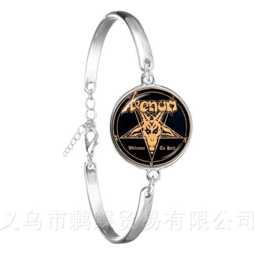 Inverted Pentagram Bracelet Goat Head Glass Dome Jewelry Baphomet Jewelry Satanism Silver Plated Chain Bangle For Women Gift