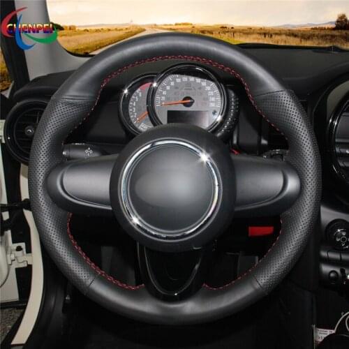 DIY Hand-Stitched Black Leather Car Steering Wheel Cover For Mini Clubman Convertible Countryman Car Interior Accessories