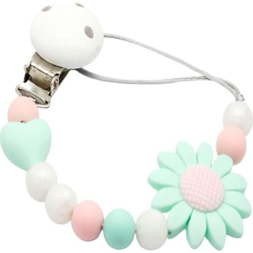 Silicone And Wood Pacifier Clip Wooden Bead Dummy Clip Holder Cute Pacifier Clips Soother Chains Baby Teething Toy for Baby Chew