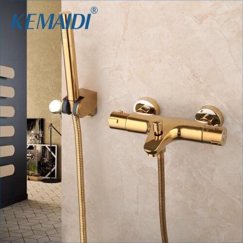 KEMAIDI Golden Bathtub Faucets Thermostatic Mixer Faucet Constant Temperature Shower Mixer Tap Handheld Bath Shower Set