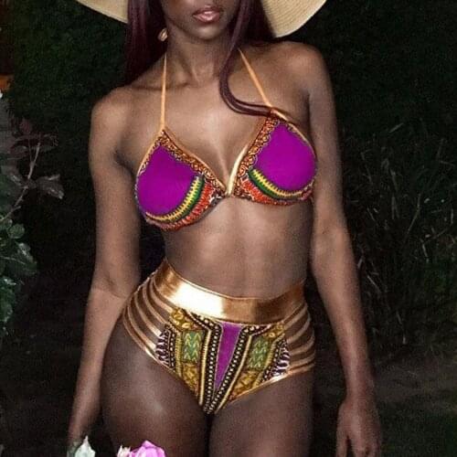 Sexy Bikinis 2021 Halter Swimwear Women Hollow Shiny Bordered High Waist Bikini Set Swimsuit Bathing Suit Push Up Two-piece Suit